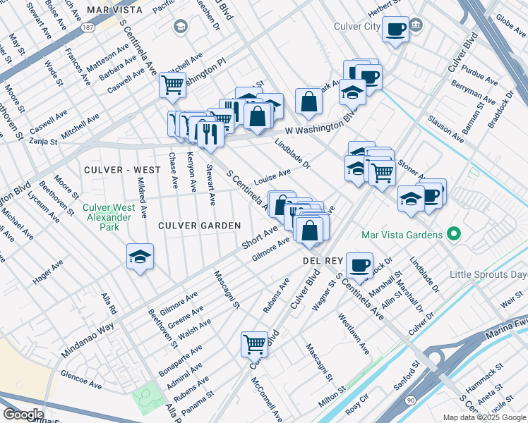 map of restaurants, bars, coffee shops, grocery stores, and more near 4454 Harding Avenue in Los Angeles