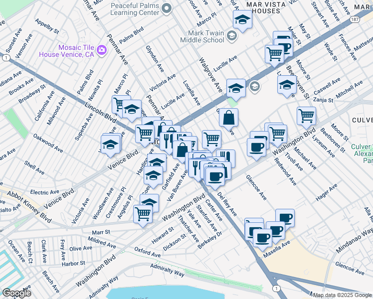 map of restaurants, bars, coffee shops, grocery stores, and more near 13520 Zanja Street in Los Angeles