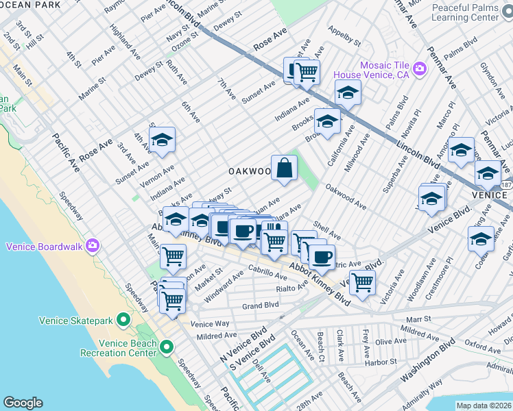 map of restaurants, bars, coffee shops, grocery stores, and more near 600 San Juan Avenue in Los Angeles