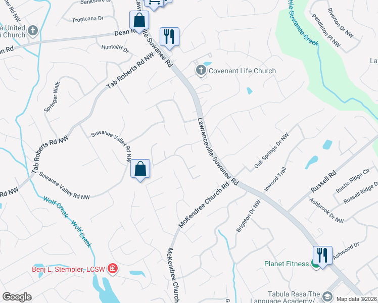 map of restaurants, bars, coffee shops, grocery stores, and more near 1804 Ambur Cove Court in Lawrenceville