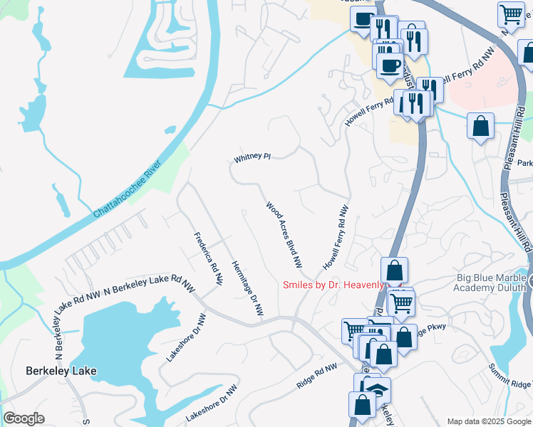 map of restaurants, bars, coffee shops, grocery stores, and more near 3493 Wood Acres Boulevard Northwest in Duluth
