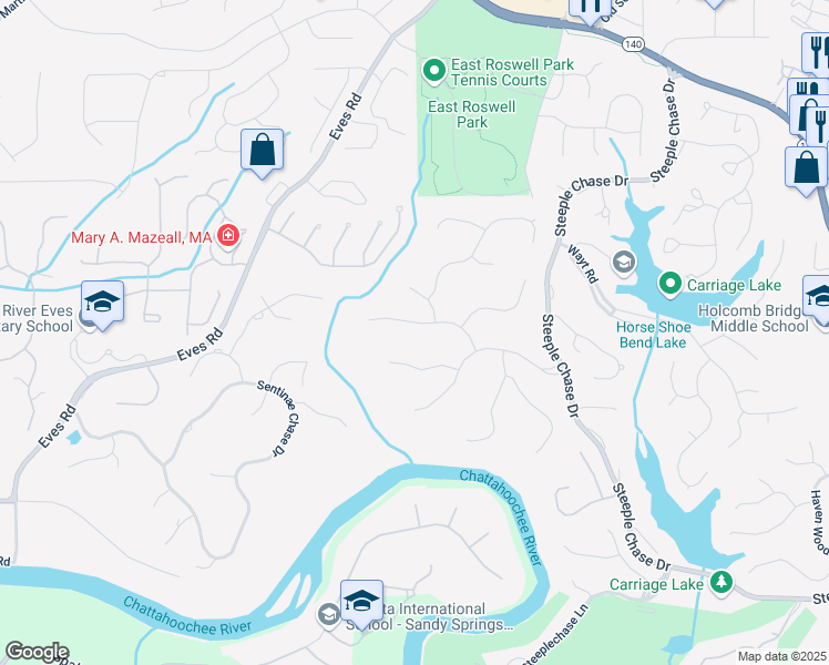 map of restaurants, bars, coffee shops, grocery stores, and more near 250 Chason Wood Way in Roswell