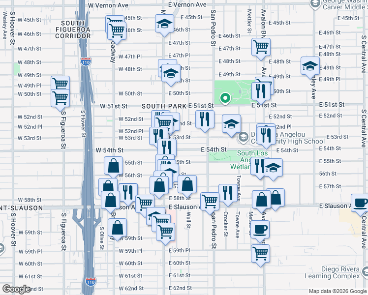 map of restaurants, bars, coffee shops, grocery stores, and more near 151 East 54th Street in Los Angeles