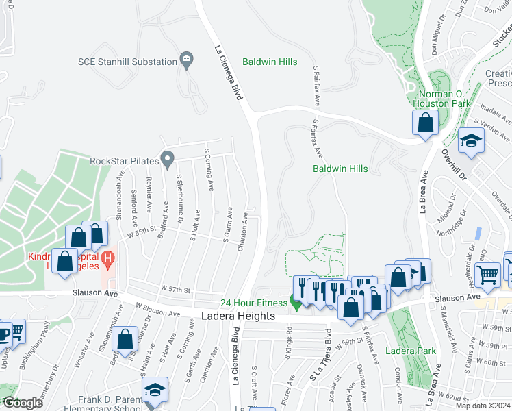 map of restaurants, bars, coffee shops, grocery stores, and more near 5336 Chariton Avenue in Los Angeles