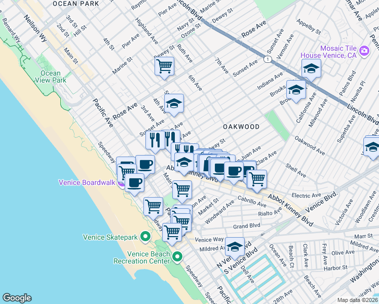 map of restaurants, bars, coffee shops, grocery stores, and more near 308 Broadway Street in Los Angeles
