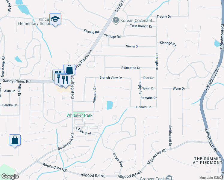 map of restaurants, bars, coffee shops, grocery stores, and more near 1768 San Andra Drive in Marietta