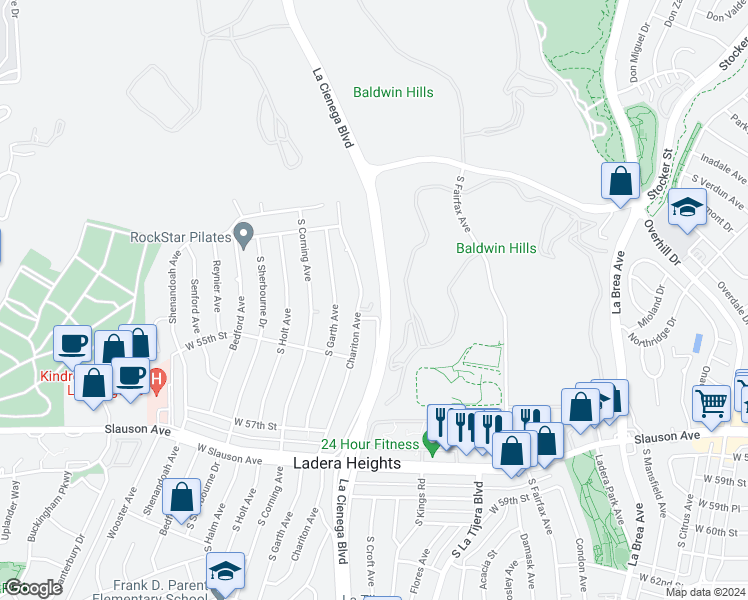 map of restaurants, bars, coffee shops, grocery stores, and more near 5336 Chariton Avenue in Los Angeles