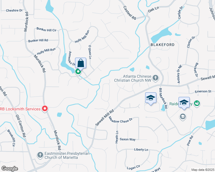 map of restaurants, bars, coffee shops, grocery stores, and more near 1707 Barrington Circle in Marietta