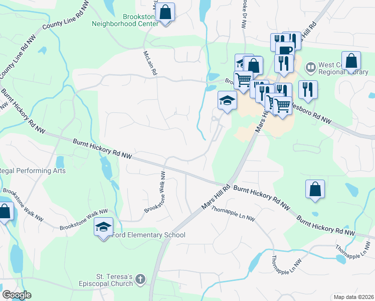 map of restaurants, bars, coffee shops, grocery stores, and more near 5581 Forkwood Drive Northwest in Acworth