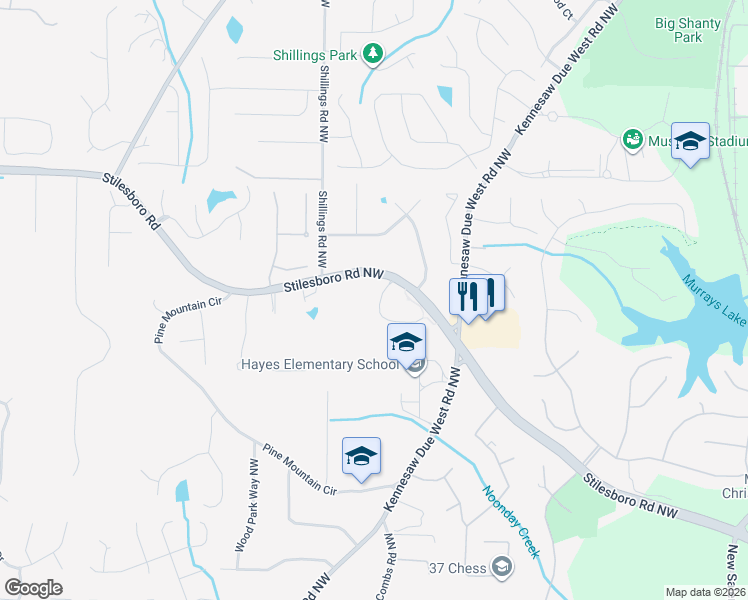 map of restaurants, bars, coffee shops, grocery stores, and more near 1625 Arbor Green Court Northwest in Kennesaw