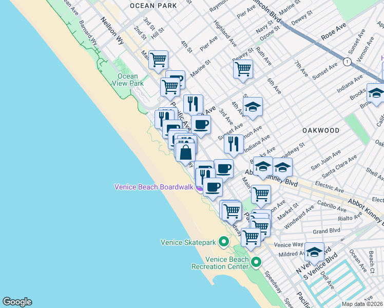 map of restaurants, bars, coffee shops, grocery stores, and more near 2 Paloma Avenue in Los Angeles