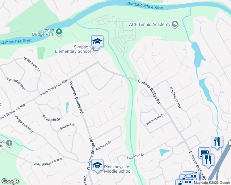 map of restaurants, bars, coffee shops, grocery stores, and more near 5248 Meadowdale Court Northwest in Norcross