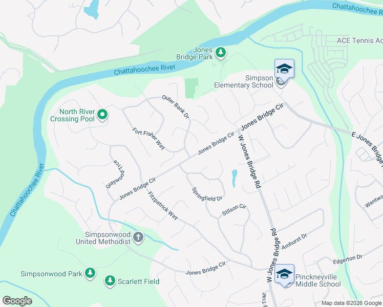 map of restaurants, bars, coffee shops, grocery stores, and more near 4178 Jones Bridge Circle in Norcross