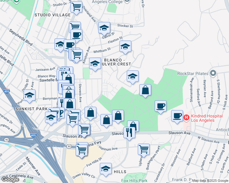 map of restaurants, bars, coffee shops, grocery stores, and more near 11260 Overland Avenue in Culver City