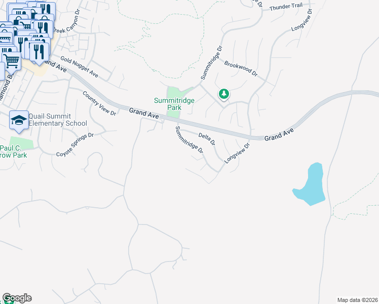 map of restaurants, bars, coffee shops, grocery stores, and more near 24303 Knoll Court in Diamond Bar
