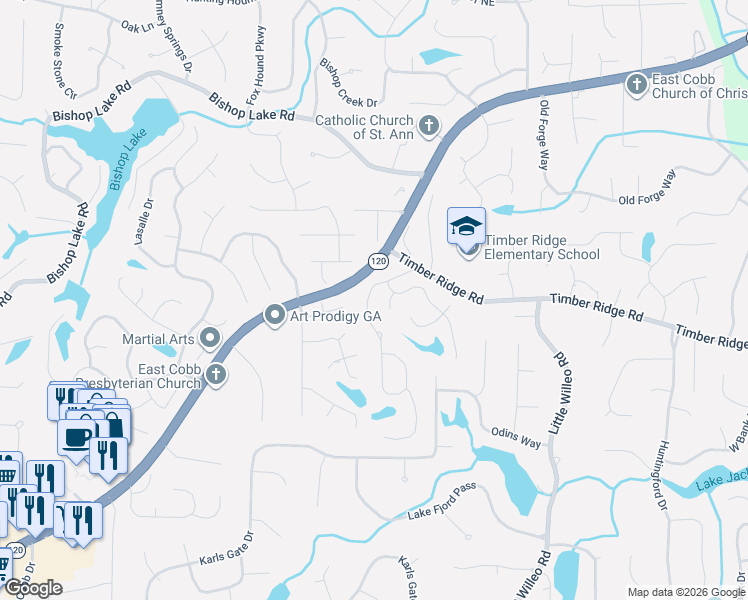 map of restaurants, bars, coffee shops, grocery stores, and more near 1849 Mallard Lake Drive in Marietta