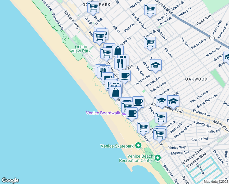 map of restaurants, bars, coffee shops, grocery stores, and more near 30 Dudley Avenue in Los Angeles
