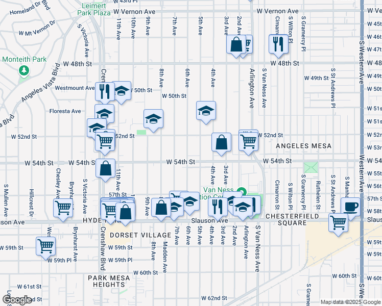 map of restaurants, bars, coffee shops, grocery stores, and more near 5319 5th Avenue in Los Angeles