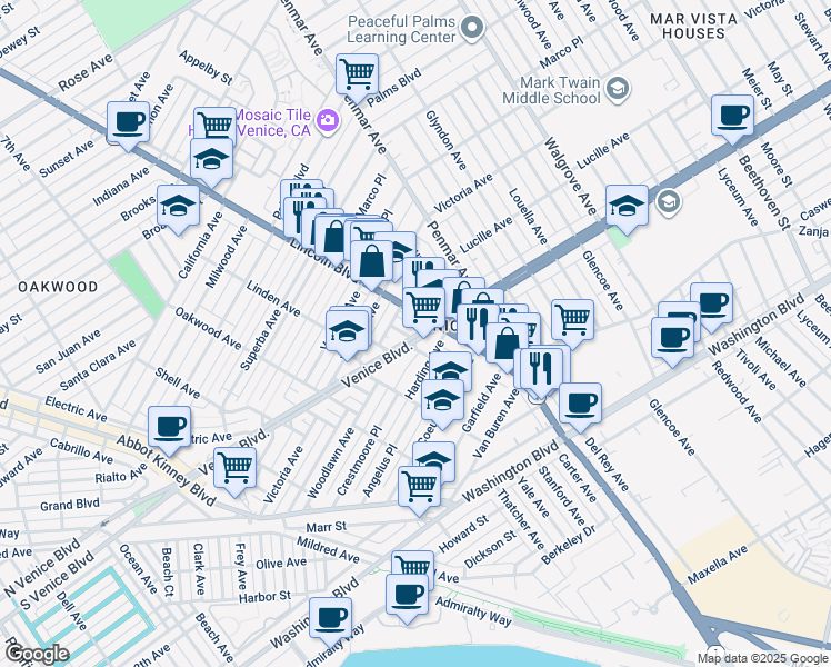 map of restaurants, bars, coffee shops, grocery stores, and more near in Los Angeles