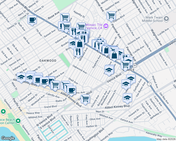 map of restaurants, bars, coffee shops, grocery stores, and more near 840 Nowita Place in Los Angeles