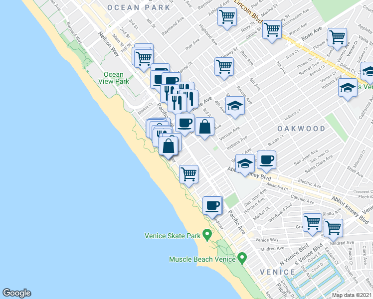 map of restaurants, bars, coffee shops, grocery stores, and more near 105 Paloma Avenue in Los Angeles