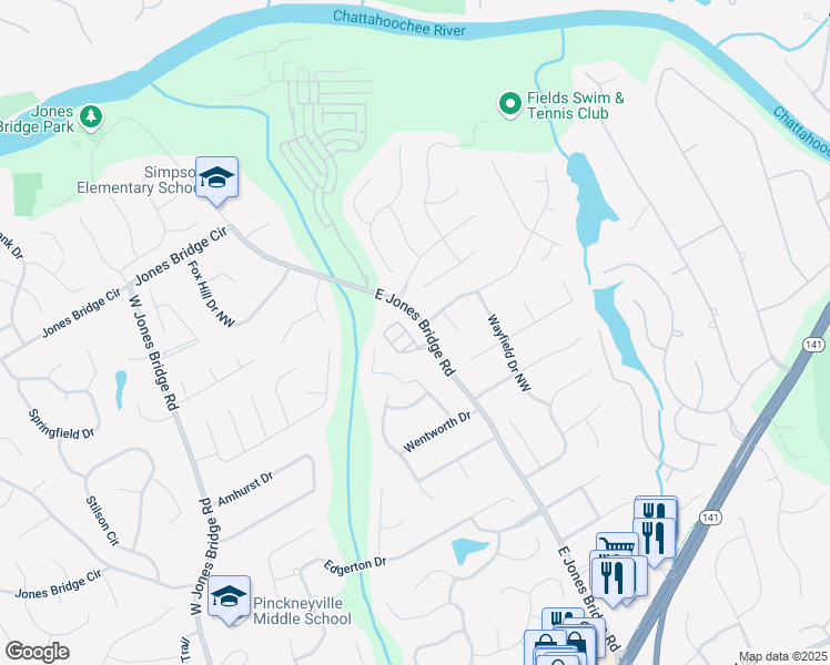 map of restaurants, bars, coffee shops, grocery stores, and more near 5266 Creek Walk Circle Northwest in Norcross