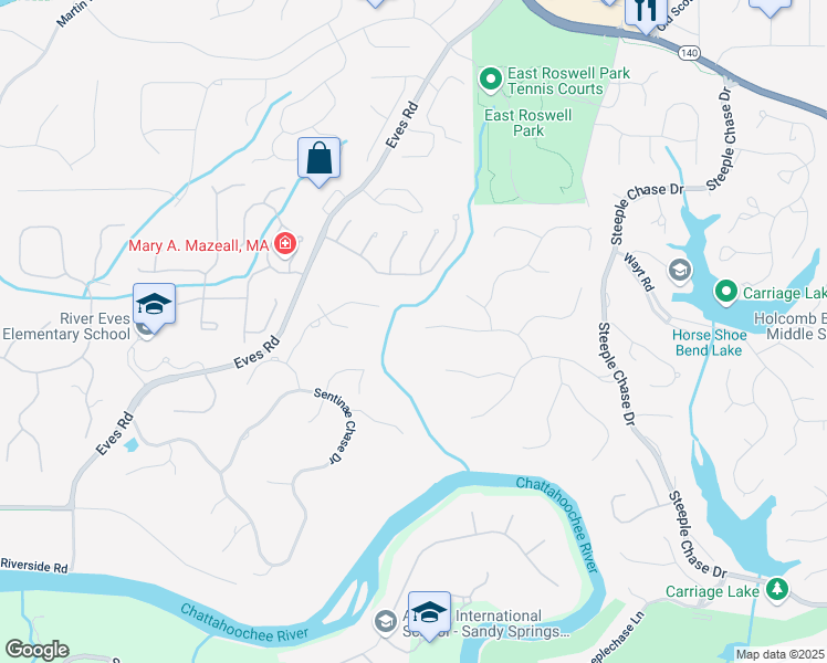 map of restaurants, bars, coffee shops, grocery stores, and more near 320 Chason Wood Way in Roswell