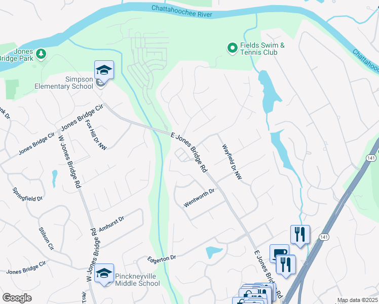 map of restaurants, bars, coffee shops, grocery stores, and more near 5266 Creek Walk Circle Northwest in Norcross