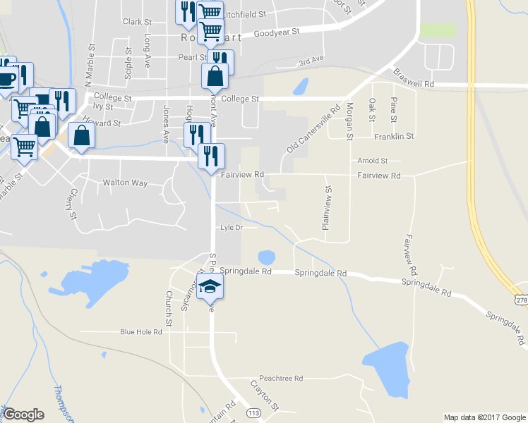map of restaurants, bars, coffee shops, grocery stores, and more near 252 Newcomb Street in Rockmart