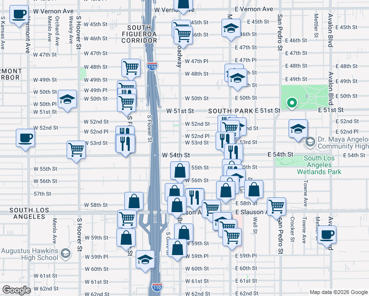 map of restaurants, bars, coffee shops, grocery stores, and more near in Los Angeles