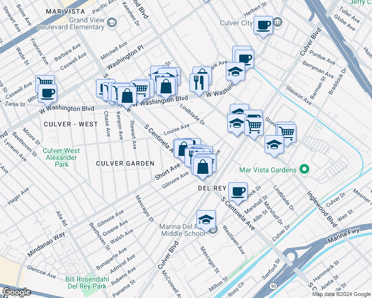 map of restaurants, bars, coffee shops, grocery stores, and more near 4417 Campbell Drive in Los Angeles