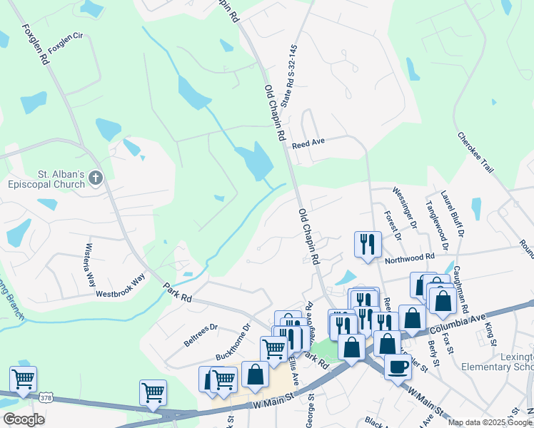 map of restaurants, bars, coffee shops, grocery stores, and more near 116 Waverly Point Drive in Lexington