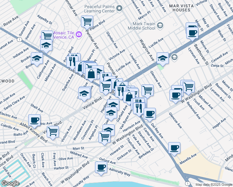 map of restaurants, bars, coffee shops, grocery stores, and more near in Los Angeles