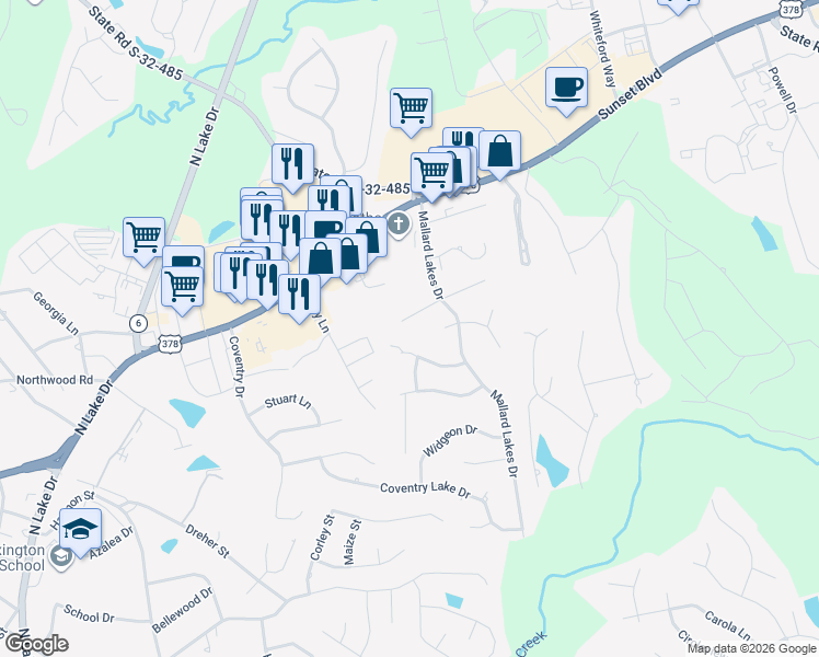 map of restaurants, bars, coffee shops, grocery stores, and more near 125 West Sparrowood Run in Lexington
