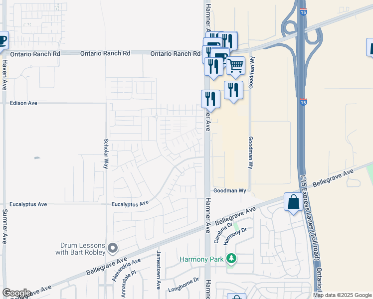map of restaurants, bars, coffee shops, grocery stores, and more near 10000 Hamner Avenue in Eastvale