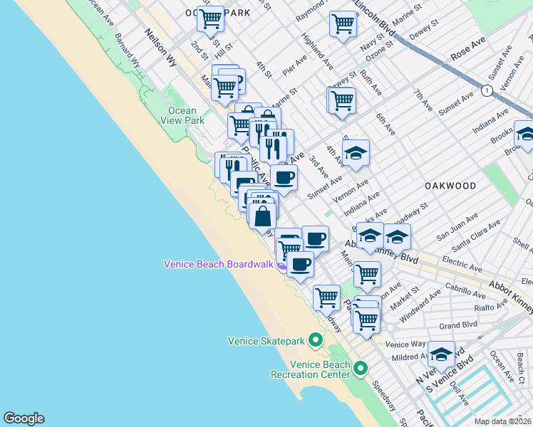 map of restaurants, bars, coffee shops, grocery stores, and more near 30 Dudley Avenue in Los Angeles
