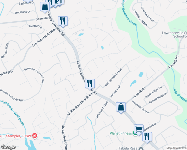 map of restaurants, bars, coffee shops, grocery stores, and more near 1783 Hearth Stone Circle Northwest in Lawrenceville