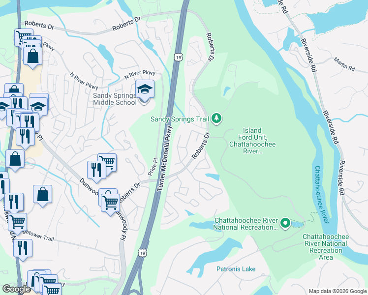 map of restaurants, bars, coffee shops, grocery stores, and more near 8822 Long Beach Circle in Atlanta