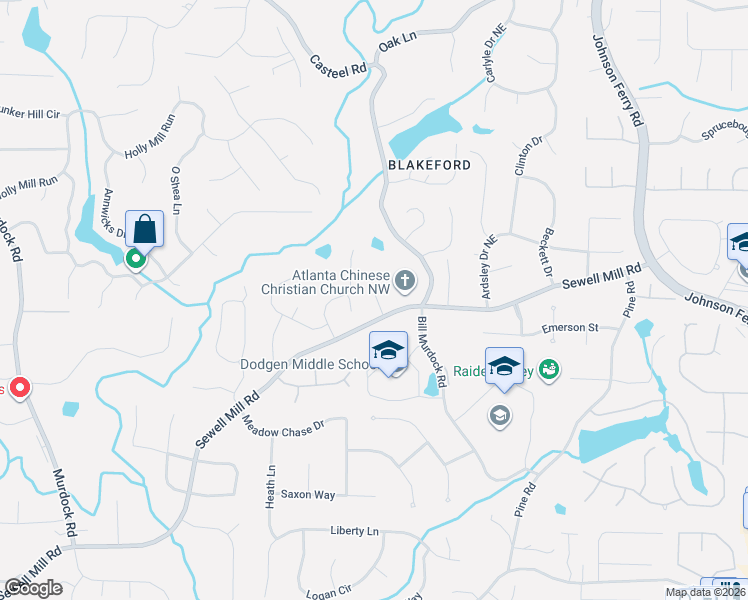 map of restaurants, bars, coffee shops, grocery stores, and more near 1837 Bill Murdock Road in Marietta