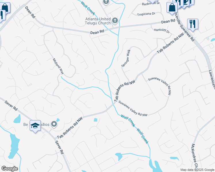 map of restaurants, bars, coffee shops, grocery stores, and more near 2040 Hunters Trail Drive in Lawrenceville