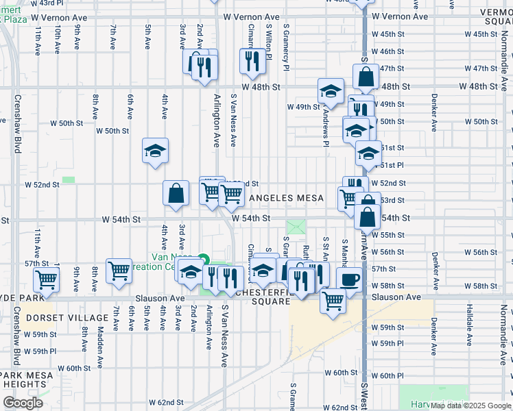 map of restaurants, bars, coffee shops, grocery stores, and more near 5306 Cimarron Street in Los Angeles