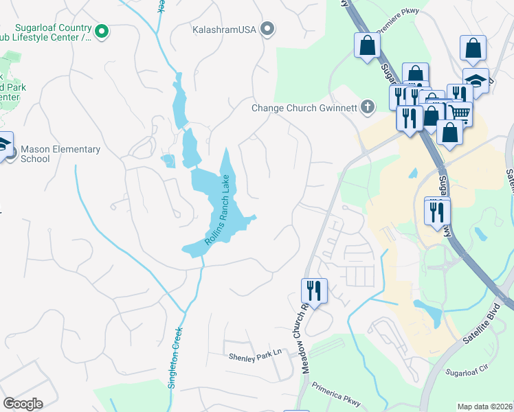 map of restaurants, bars, coffee shops, grocery stores, and more near 2957 Darlington Run in Duluth