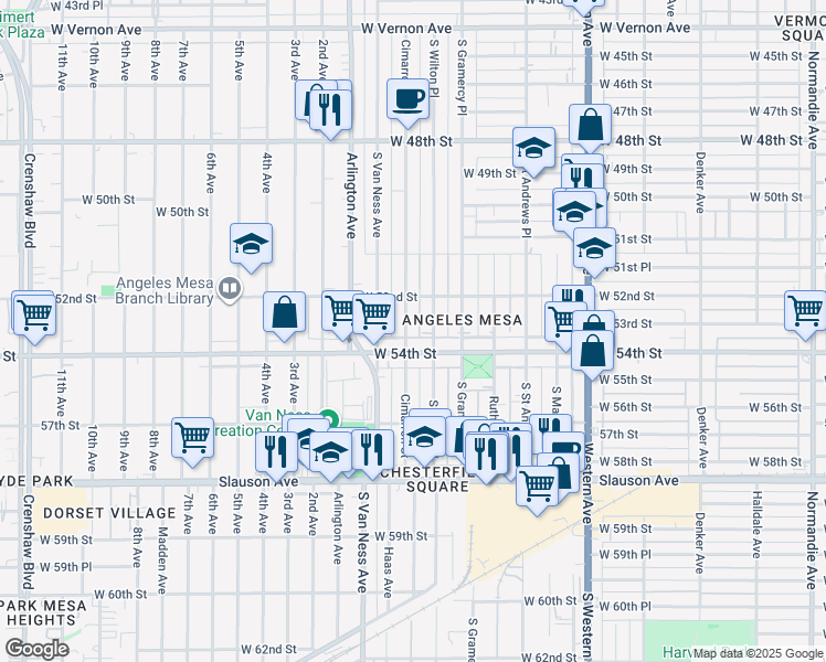 map of restaurants, bars, coffee shops, grocery stores, and more near 5306 Cimarron Street in Los Angeles