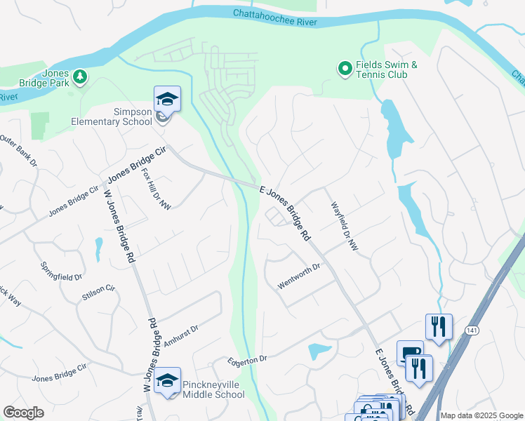 map of restaurants, bars, coffee shops, grocery stores, and more near 5206 Creek Walk Circle Northwest in Norcross