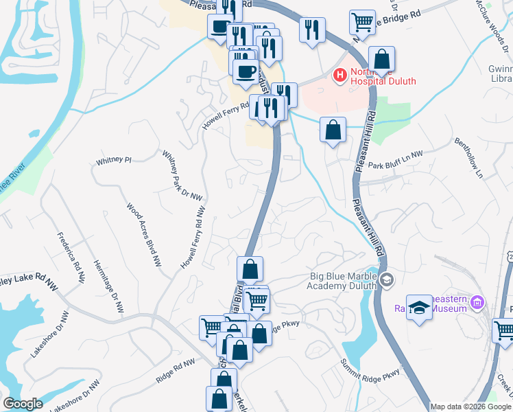 map of restaurants, bars, coffee shops, grocery stores, and more near 3747 Berkeley Crossing in Duluth