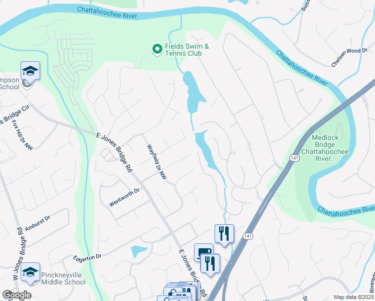 map of restaurants, bars, coffee shops, grocery stores, and more near 4973 Bridgeport Lane Northwest in Norcross