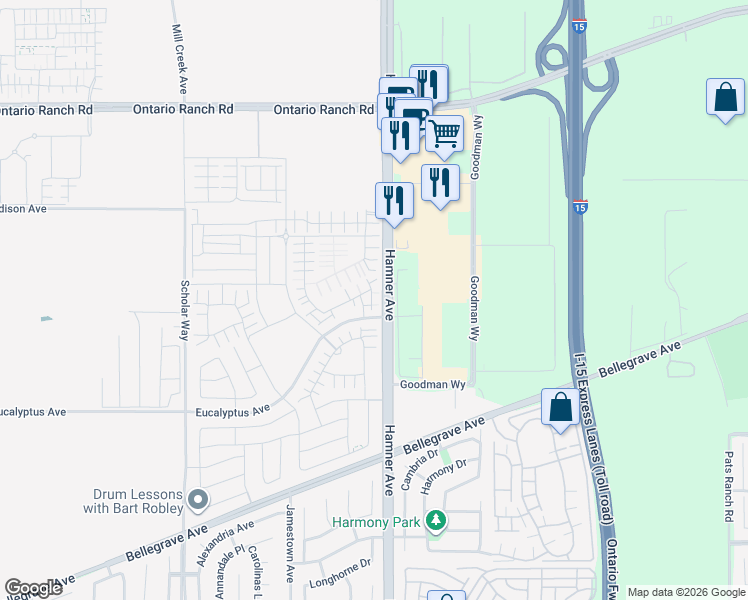 map of restaurants, bars, coffee shops, grocery stores, and more near 10000 Hamner Avenue in Eastvale