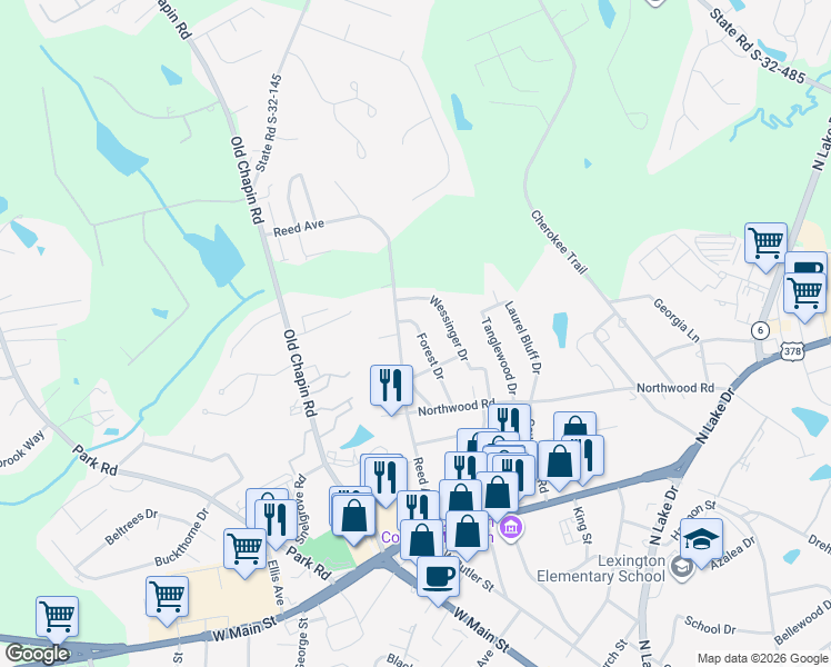 map of restaurants, bars, coffee shops, grocery stores, and more near 400 Reed Avenue in Lexington
