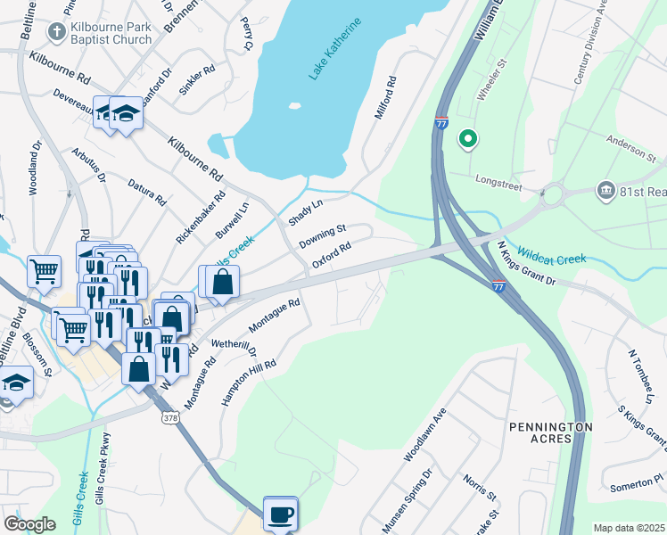 map of restaurants, bars, coffee shops, grocery stores, and more near 4619 Fort Jackson Boulevard in Columbia