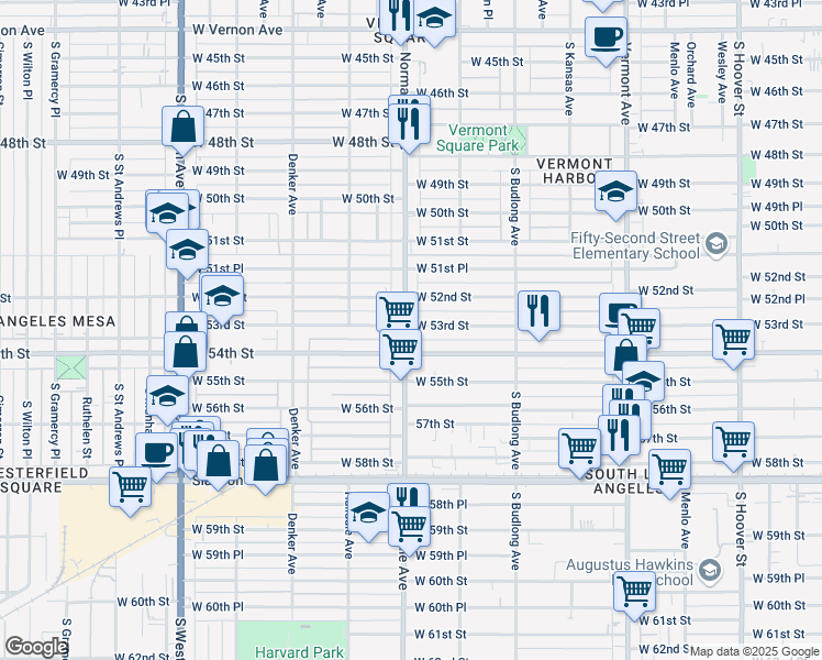 map of restaurants, bars, coffee shops, grocery stores, and more near 5217 Normandie Avenue in Los Angeles